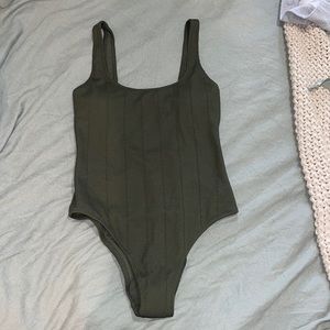 aerie Olive Green Ribbed One-Piece Swimsuit